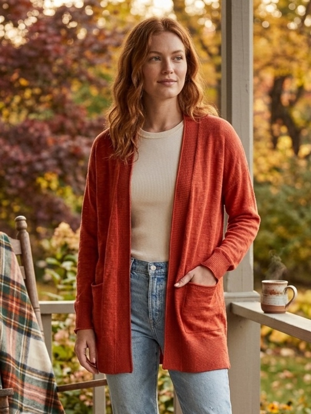 Madewell Bradley Open-Front Burnt Orange Cardigan, Women’s Size Small